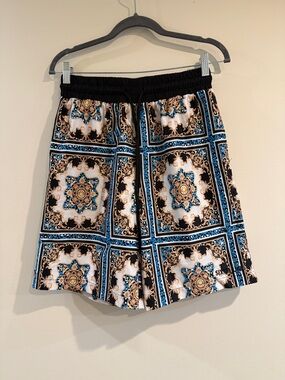 Men’s Hybrid Shorts in Black, Blue & Cream - Patterned Athletic Style